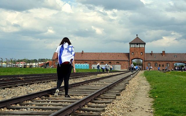 A student on a trip to the Auschwitz-Birkenau camp site in modern-day Poland on April 27, 2014. (Yossi Zeliger/Flash 90) A student on a trip to the Auschwitz-Birkenau camp site in modern-day Poland on April 27, 2014. (Yossi Zeliger/Flash 90)