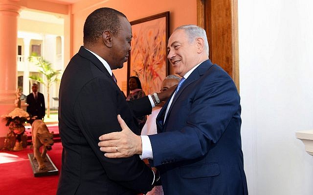 Illustrative: Prime Minister Benjamin Netanyahu greets Kenyan President Uhuru Kenyatta in Nairobi on November 28, 2017. (Haim Tzach/GPO) Illustrative: Prime Minister Benjamin Netanyahu greets Kenyan President Uhuru Kenyatta in Nairobi on November 28, 2017. (Haim Tzach/GPO)