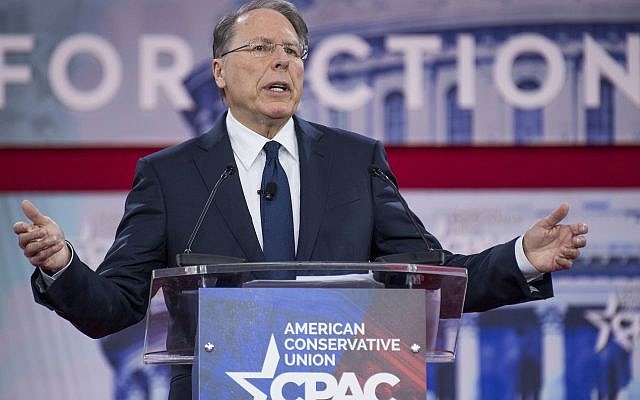 Wayne LaPierre, executive vice president of the National Rifle Association, addressing the Conservative Political Action Conference in Oxon Hill, Maryland, February 22, 2018. (Tom Williams/CQ Roll Call)