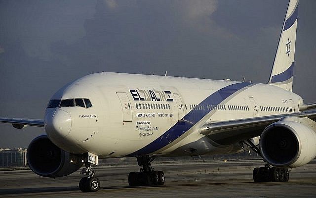 An El Al airline plane at Ben Gurion International Airport on August 17, 2016. (Tomer Neuberg/Flash90) An El Al airline plane at Ben Gurion International Airport on August 17, 2016. (Tomer Neuberg/Flash90)