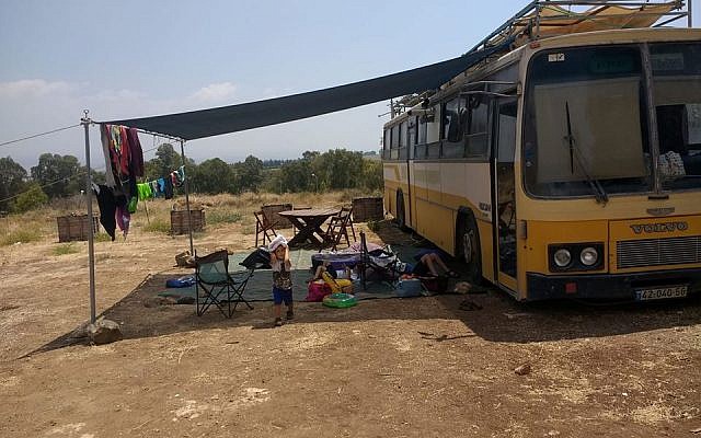 Our lodging in a converted bus at a winery outside of Hatzor. Really! (Photo credit: Me)
