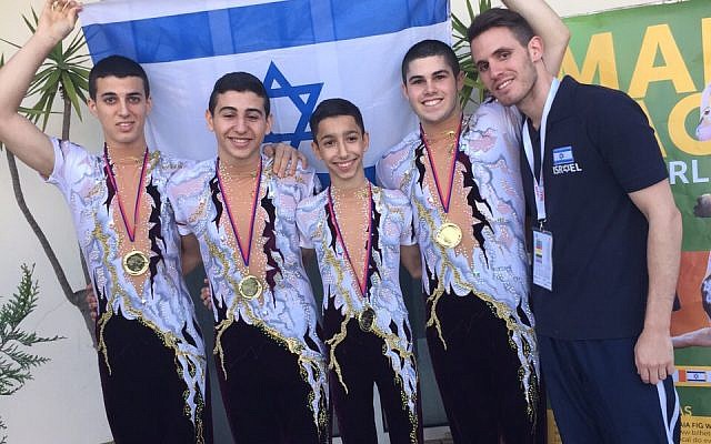 Israel men's acrobatic team, winner of the men's group title at the FIG Acrobatic Gymnastics World Championships in Antwerp, April 2018 Israel men's acrobatic team, winner of the men's group title at the FIG Acrobatic Gymnastics World Championships in Antwerp, April 2018