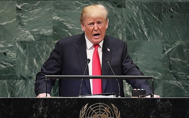 US President Donald Trump addresses the United Nations General Assembly in New York City, on September 25, 2018. (John Moore/Getty Images/AFP) US President Donald Trump addresses the United Nations General Assembly in New York City, on September 25, 2018. (John Moore/Getty Images/AFP)