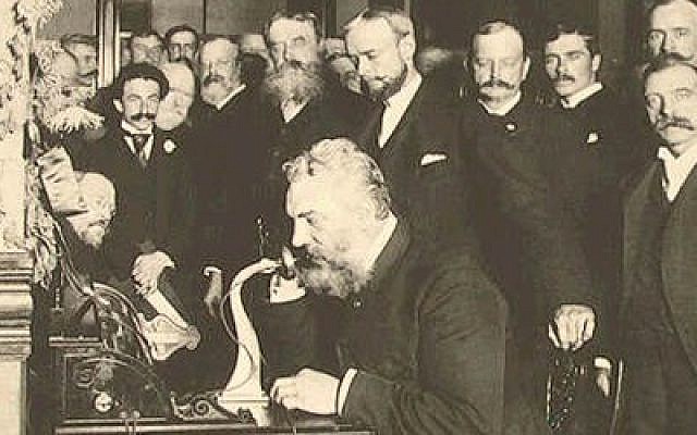 Alexander Graham Bell at the opening of the long-distance line from New York to Chicago in 1892. (Public Doman/ Wikimedia Commons) Alexander Graham Bell at the opening of the long-distance line from New York to Chicago in 1892. (Public Doman/ Wikimedia Commons)