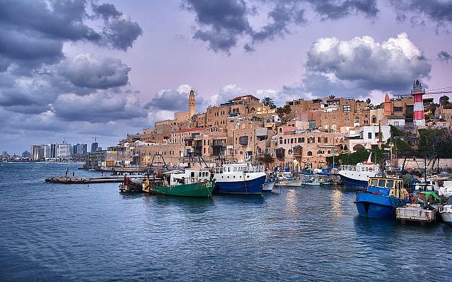 Port of Jaffa, with Tel Aviv in the background. (Wikipedia)