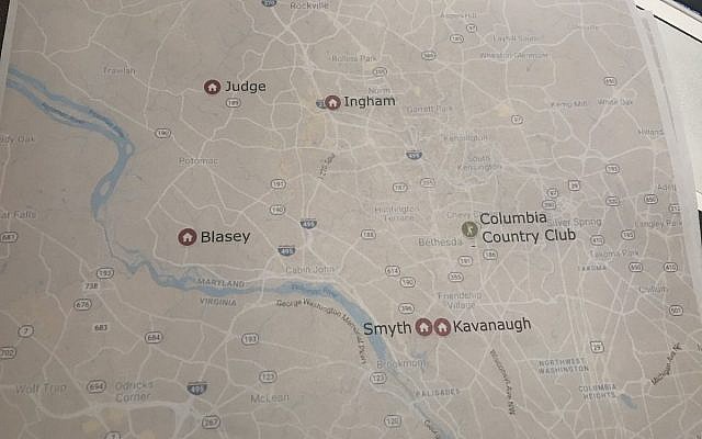A map of the area described by Dr. Christine Blasey Ford. The house I grew up in is approximately the center of this map. (Source: Elana Schor's Twitter account @eschor.)