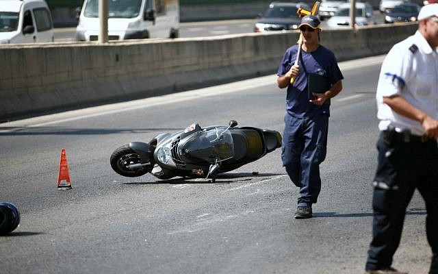 Illustrative: A motorcycle after an accident. (Yehoshua Yosef/Flash90)
