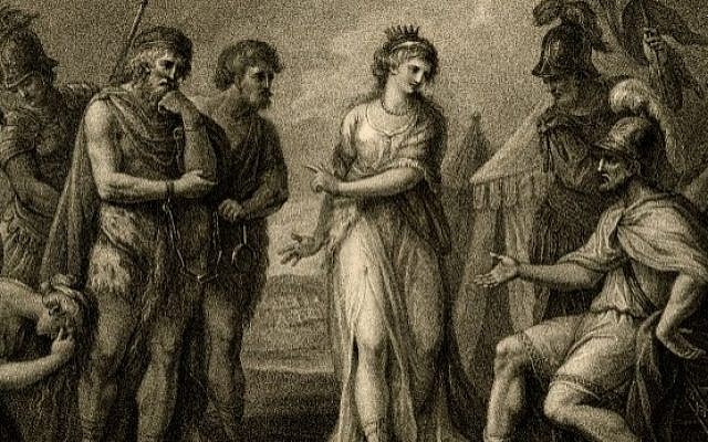 Cartimandua, Queen of the Brigantes delivers Caractacus, King of the Silures, to the Roman General Ostorius,, by Francesco Bartolozzi (Public doman/ Wikimedia Commons)