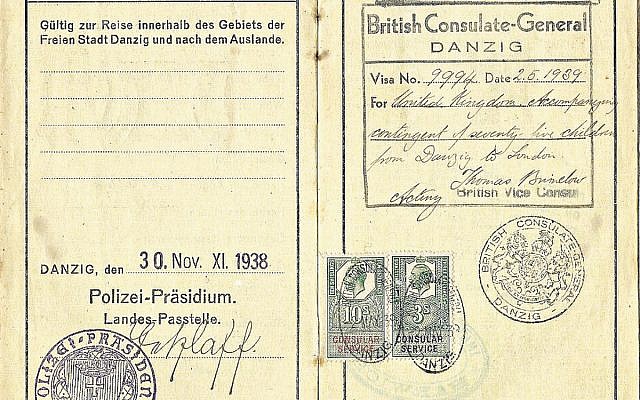 Visa issued to a Jewish woman who accompanied a Kinder to the UK