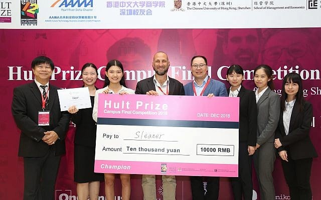 Sleaner won the first prize in this year’s Hult Prize Campus Final Competition held in Shenzhen. Their project involves recycling marine waste into wearable commodities. Photo: CUHKSZ