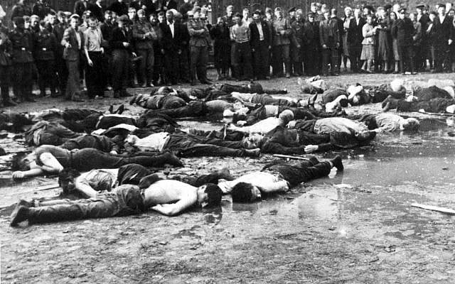 Aftermath of the Kovno, Lithuania (or Kaunas) 'garage' massacre in June of 1941, perpetrated by pro-German Lithuanians (public domain)