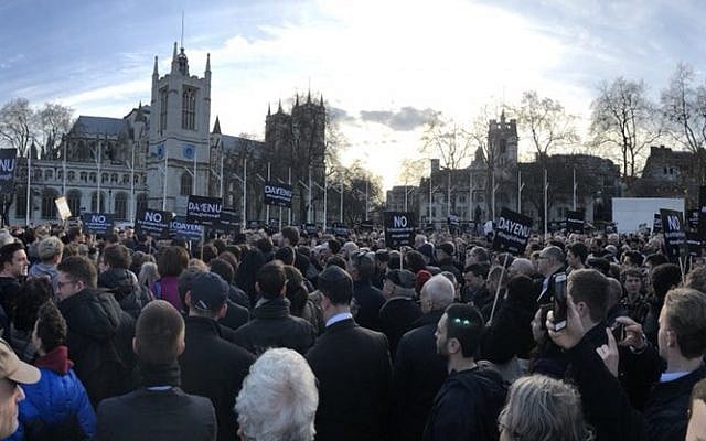 Around 1,500 were estimated to have turned up to say no to antisemitism in Westminster at the Enough is Enough demonstration against antisemitism in March 2019 (Jewish News)