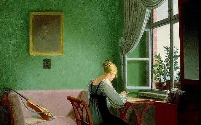 An 1817 painting by Georg Friedrich Kersting of a woman wearing a green dress embroidering in a green room with green curtains. (Public Domain/ Wikimedia Commons) An 1817 painting by Georg Friedrich Kersting of a woman wearing a green dress embroidering in a green room with green curtains. (Public Domain/ Wikimedia Commons)