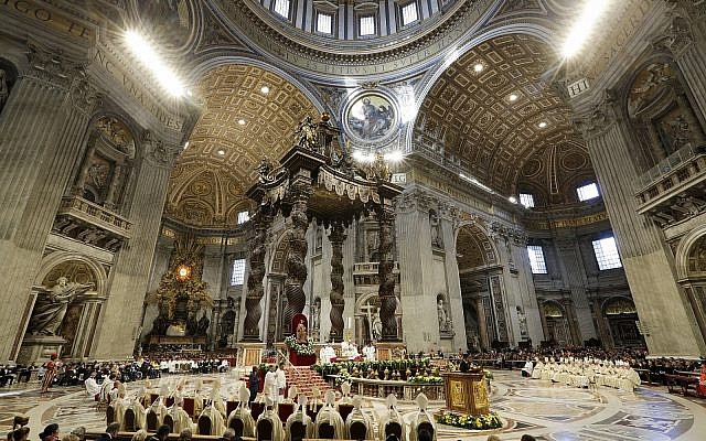 Pope Francis celebrates a mass in St. Peter basilica at the Vatican, November 18, 2018. (Andrew Medichini/AP) Pope Francis celebrates a mass in St. Peter basilica at the Vatican, November 18, 2018. (Andrew Medichini/AP)