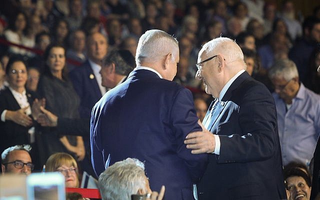 Prime Minister Benjamin Netanyahu (L) and President Reuven Rivlin attend a memorial event for fallen IDF soldiers in Jerusalem, April 14, 2019. (Noam Revkin Fenton/Flash90) Prime Minister Benjamin Netanyahu (L) and President Reuven Rivlin attend a memorial event for fallen IDF soldiers in Jerusalem, April 14, 2019. (Noam Revkin Fenton/Flash90)