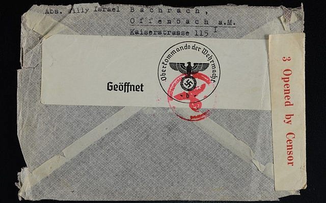 The back of the envelope which enclosed my grandfather's last letter.  Note the swastika and the stamp of the censor.