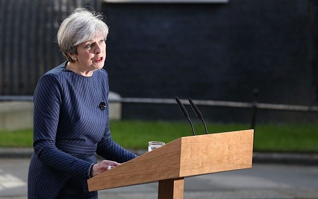 Theresa May speaking outside Number 10 Downing Street. (Jewish News)