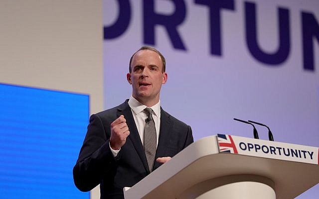 Dominic Raab addressing the Tory party conference (Jewish News) Dominic Raab addressing the Tory party conference (Jewish News)