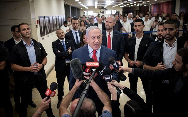 Bibi Netanyahu speaks to the press. (BICOM/Jewish News)