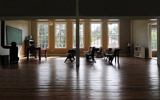 Pine Grove Rosenwald School Interior. Many schools were located in areas lacking electricity, so the fund designed architectural plans that made the most of natural light. (Wikipedia) Pine Grove Rosenwald School Interior. Many schools were located in areas lacking electricity, so the fund designed architectural plans that made the most of natural light. (Wikipedia)