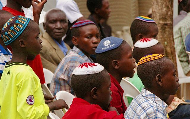Abayudaya youth at the centennial celebration, June 30, 2019. (Andrew Esensten/Be’chol Lashon)