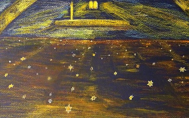 Michael Rogatchi (C). The Way of Jewish People. Indian Ink, oil pastels on dark-blue cotton paper. 40 x 70 cm. 2017. Michael Rogatchi (C). The Way of Jewish People. Indian Ink, oil pastels on dark-blue cotton paper. 40 x 70 cm. 2017.