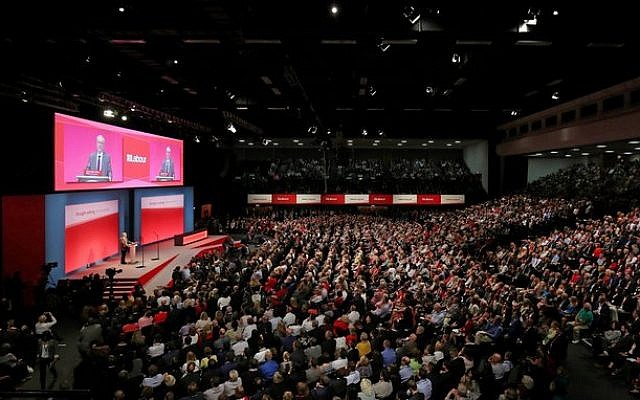 Labour Leader Jeremy Corbyn delivers his keynote speech during the third day of the Labour Party conference in 2018 (Jewish News)