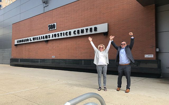 Philip R Shawe and Shirley Shawe in front of Delaware Chancery Court