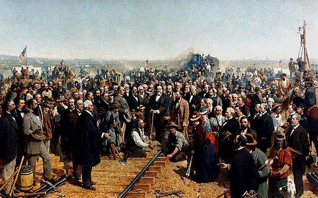 The Last Spike by Thomas Hill (1881), marking the connection of the rails of the Central Pacific Railroad and the Union Pacific Railroad on May 10, 1869. (Public Domain/ Wikimedia Commons)