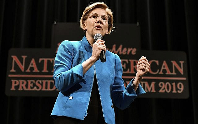 Elizabeth Warren, 2020 Democratic presidential hopeful, speaks during the first day of the Frank LaMere Native American Presidential Forum held August 19, 2019 at the Orpheum Theatre in Sioux City, Iowa. (Tim Hynds/ Sioux City Journal via AP) Elizabeth Warren, 2020 Democratic presidential hopeful, speaks during the first day of the Frank LaMere Native American Presidential Forum held August 19, 2019 at the Orpheum Theatre in Sioux City, Iowa. (Tim Hynds/ Sioux City Journal via AP)