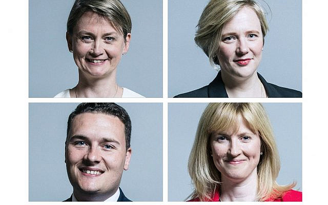 Labour MPs who have been attacked online for remaining in Labour, but defended the Jewish community in the antisemitism row.  Left: Yvette Cooper and Wes Streeting. Right:  Stella Creasy and Rosie Duffield (Jewish News)