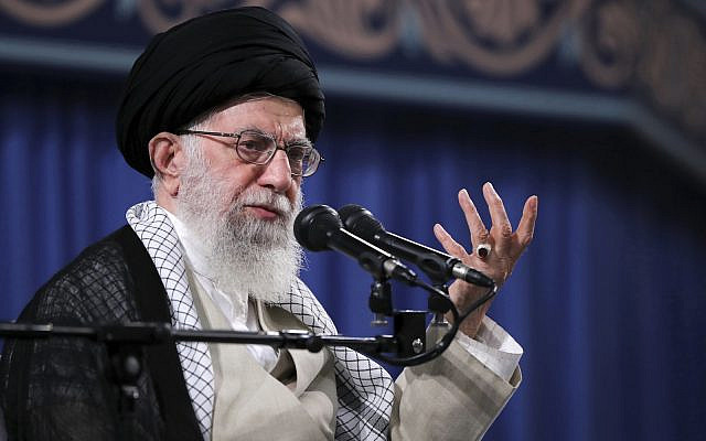 In this photo released on Wednesday, May 22, 2019 by the official website of the office of the Iranian supreme leader, Supreme Leader Ayatollah Ali Khamenei speaks to a group of students in Tehran, Iran. (Office of the Iranian Supreme Leader via AP)