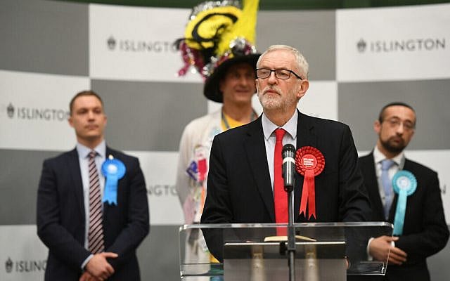 Labour leader Jeremy Corbyn speaks after the results was given in Islington North (Photo credit: Joe Giddens/PA Wire via Jewish News)
