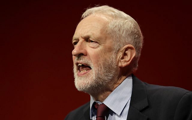 Jeremy Corbyn, leader of Britain's opposition Labour Party, gives an impromptu speech during the Labour Party Conference at the Brighton Centre in Brighton, England. Sept. 24, 2019. (AP Photo/Kirsty Wigglesworth, File) Jeremy Corbyn, leader of Britain's opposition Labour Party, gives an impromptu speech during the Labour Party Conference at the Brighton Centre in Brighton, England. Sept. 24, 2019. (AP Photo/Kirsty Wigglesworth, File)