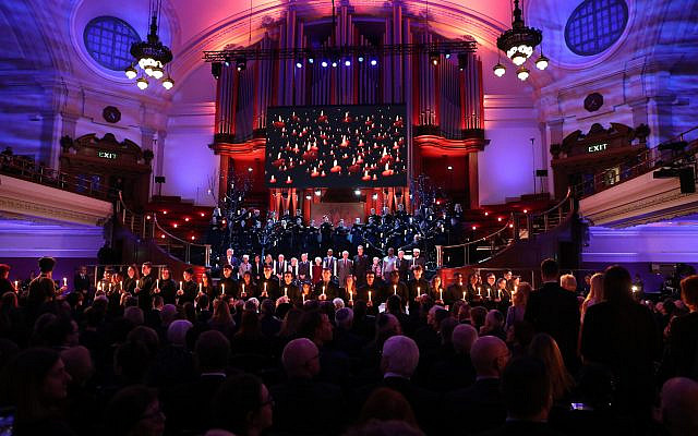 Sleep by Eric Whitacre, performed by the Fourth Choir and the Wallace Ensemble  during the UK Holocaust Memorial Day Commemorative Ceremony at Central Hall in Westminster, London. (Photo credit: Chris Jackson/PA Wire)