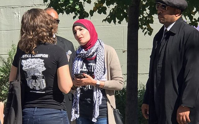 Activist Linda Sarsour at the Brooklyn March for Racial Justice, October 1, 2017. (P.F Saldinger) Activist Linda Sarsour at the Brooklyn March for Racial Justice, October 1, 2017. (P.F Saldinger)