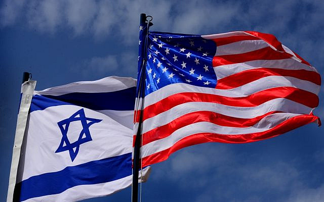 Israeli and American flags fly over the Capitol in Washington, D.C.