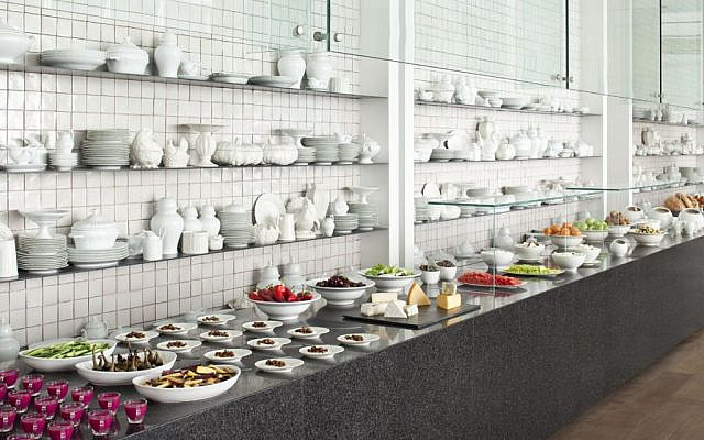 The breakfast buffet at the Mamilla Hotel, Jerusalem. (Courtesy, via The Times of Israel) The breakfast buffet at the Mamilla Hotel, Jerusalem. (Courtesy, via The Times of Israel)