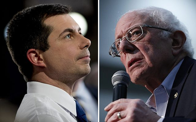 Democratic presidential candidates former South Bend, Ind. Mayor Pete Buttigieg (L) and Vermont Sen. Bernie Sanders. (AP/Andrew Harnik)