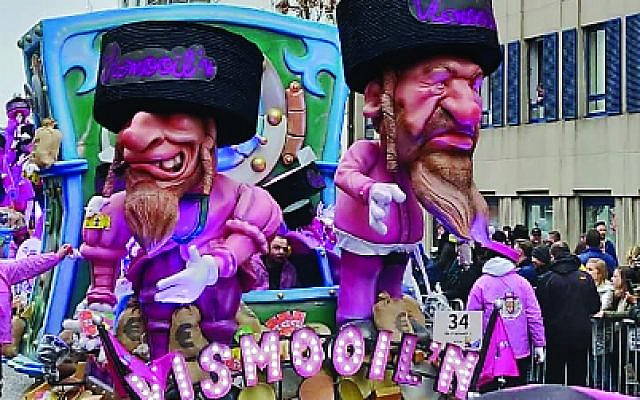 Puppets of Jews on display at the Aalst Carnaval in Belgium on March 3, 2019. (Courtesy of FJO)