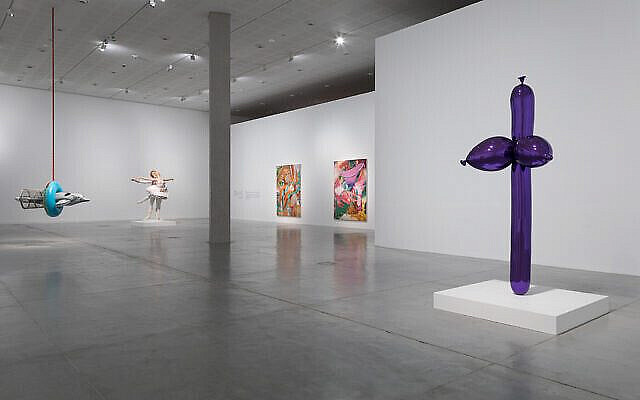 Jeff Koons' artworks set up in the Tel Aviv Museum of Art (Courtesy Elad Sarig/Times of Israel)