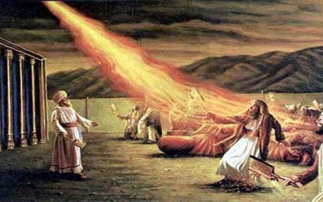 Aaron the High Priest beholds the fire that kills his sons, Nadav and Avhiu. (via YouTube)