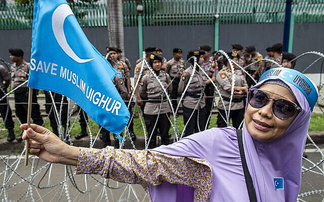Thousands of Muslims held a rally in front of the China Embassy-Jakarta in Indonesia last year, protesting the treatment of Uyghurs. (Credit Image: © Donal Husni/ZUMA Wire via Jewish News)