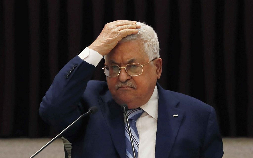 Palestinian President Mahmoud Abbas gestures during a meeting in Ramallah with the Palestinian leadership to discuss the United Arab Emirates' deal with Israel. Aug. 18, 2020 (Mohamad Torokman/Pool Photo via AP, File) Palestinian President Mahmoud Abbas gestures during a meeting in Ramallah with the Palestinian leadership to discuss the United Arab Emirates' deal with Israel. Aug. 18, 2020 (Mohamad Torokman/Pool Photo via AP, File)
