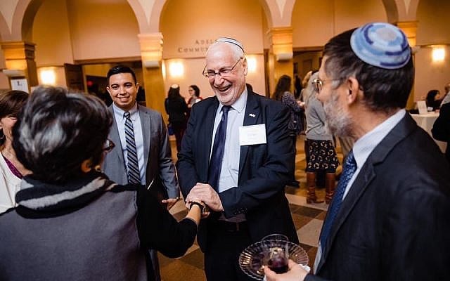 Consul General Zeev Boker greeting Rabbi Sharon Cohen Anisfeld during her inauguration as President of Hebrew College | October 2018. Consul General Zeev Boker greeting Rabbi Sharon Cohen Anisfeld during her inauguration as President of Hebrew College | October 2018.