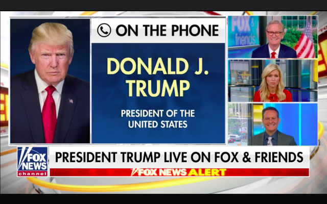 Screen grab from the Fox & Friends morning news show. US President Donald Trump interviewed by phone about the death of Justice Ruth Bader Ginsburg. Sept. 21, 2020