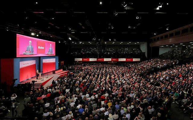 Labour Leader Jeremy Corbyn delivers his first keynote speech at Labour conference, 2018. The EHRC is investigating allegations of antisemitism in the Labour Party. (Jewish News)