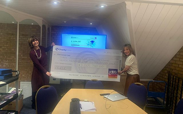 Chairman Louise Hager and Chief Executive Lisa Steele presenting community raised cheque exceeding an outstanding £3M (Jewish News)
