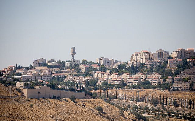 View of neighborhoods in the Israeli settlement of Maale Adumim, near Jerusalem, on June 28, 2020. (Yonatan Sindel/Flash90)