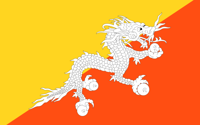 The national flag of Bhutan. A Redditor joked that whoever has to project this on City Hall in Tel Aviv has their work cut out for them. Photo: Wikipedia.